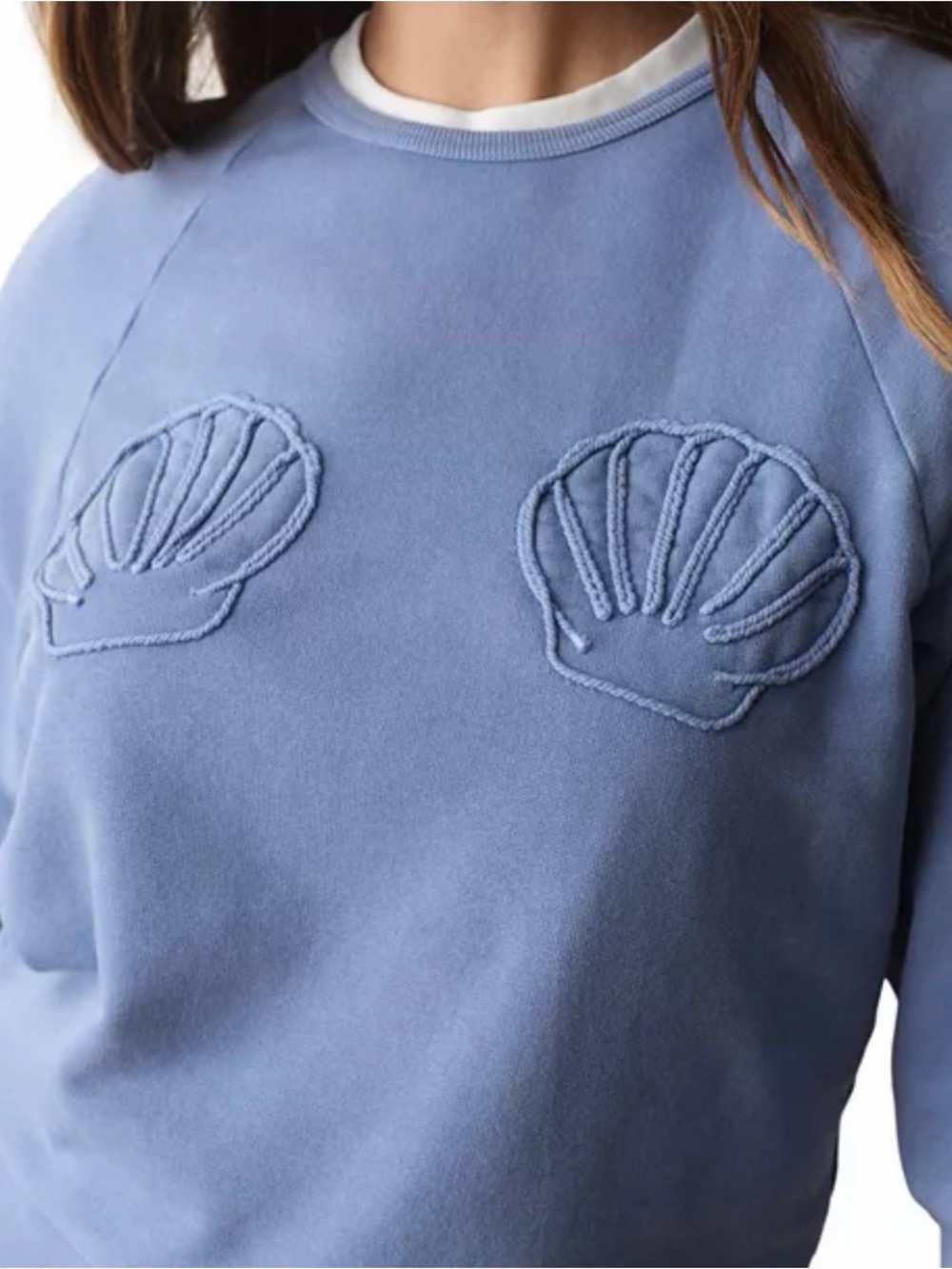 NWT Marine Layer Cloud 9 Powder Blue Shell-Appliqué Crewneck Sweatshirt Size L - Picture 2 of 5
